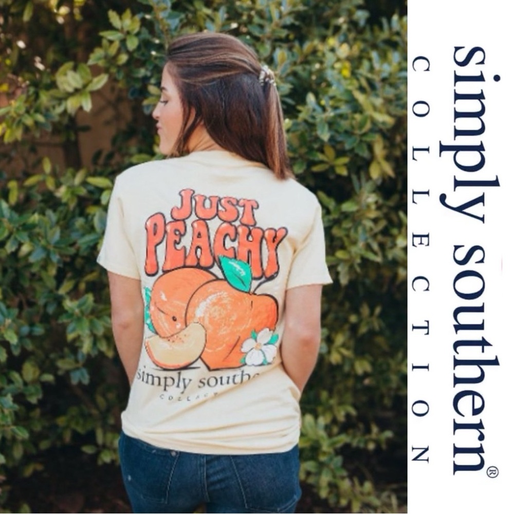 Simply Southern | Cream and Orange "Just Peachy" Short Sleeve Tee | Size Small